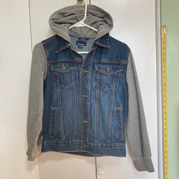 Denim Hoodie Trucker Jean Jacket Blue Gray BASIC EDITIONS Youth Unisex Large 10 - Picture 5 of 10